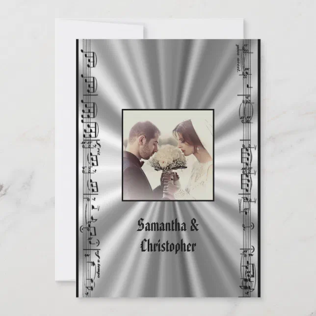 Black and silver wedding photo invitation | Zazzle
