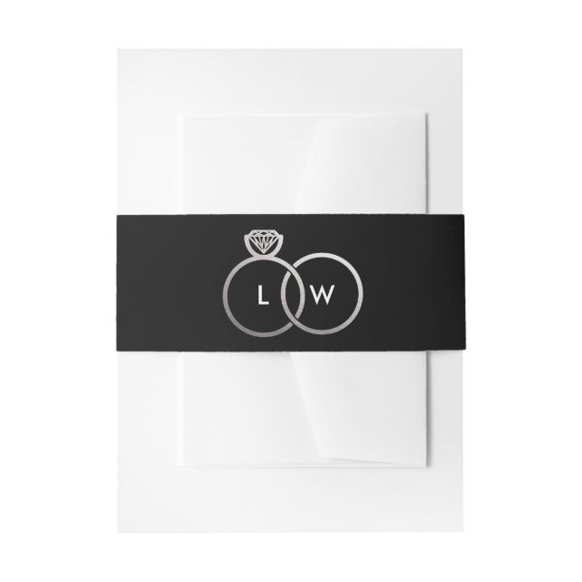 Black and Silver Wedding Ring Monogram Invitation Belly Band (Front Example)