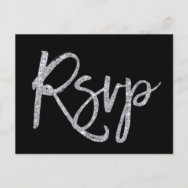 Black And Silver Wedding RSVP Postcards (Front)
