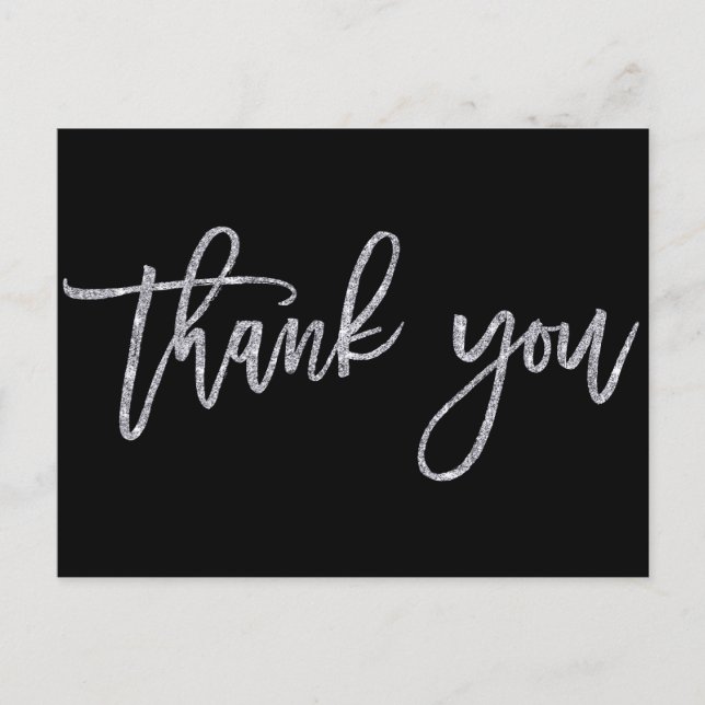 Black And Silver Wedding Thank You Postcards (Front)
