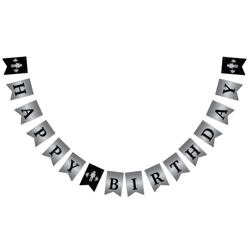 Black and Silver Weightlifter Birthday Banner