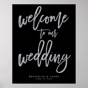 Black And Silver Welcome To Our Wedding Sign