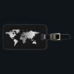 Black and silver World map elegant Luggage Tag<br><div class="desc">Modern and chic,  this luggage tag features a faux silver world map. Add you name and address to the back for a truly personalized luggage tag.</div>