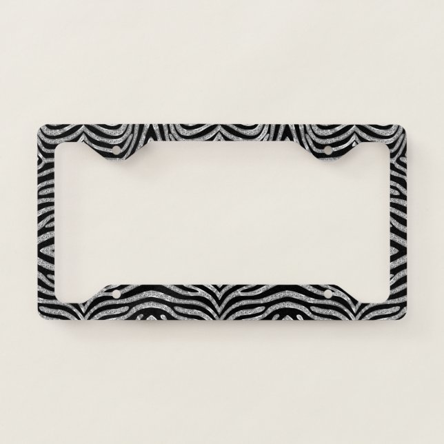 Black and silver zebra pattern license plate frame (Front)