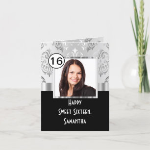 Black and siver damask sweet sixteen card