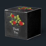 Black and Small Red Rose Flower Wedding Favor Boxes<br><div class="desc">Favor Box. Beautiful Black Chalkboard and Red Rose Flower Design. Matching products available - 100% Customizable. Ready to Fill in the box(es) or Click on the CUSTOMIZE button to add, move, delete or change any of the text or graphics. Made with high resolution vector and/or digital graphics for a professional...</div>