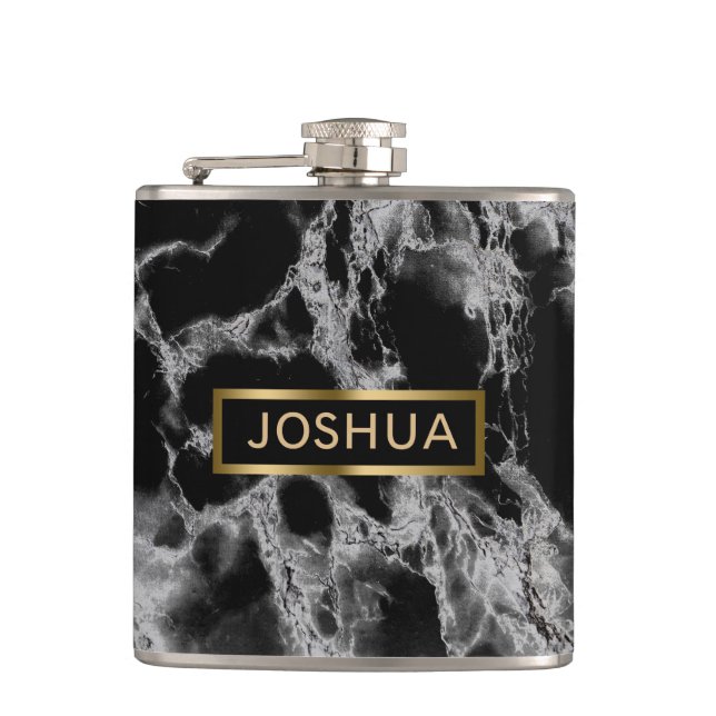 Black And Smoke Gray Marble Stone Hip Flask (Front)