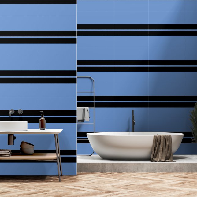 Black And Soft Blue Horizontal   Stripe  Wallpaper (Bathroom)