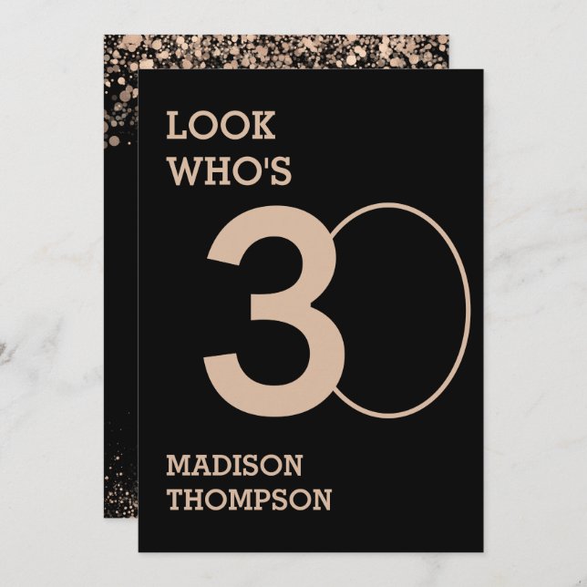 Black and Sparkle Gold Glitters 30th Birthday Invitation (Front/Back)