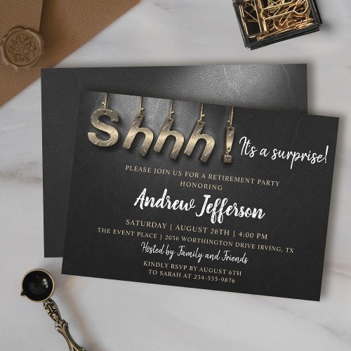 Black and Steel Surprise Retirement Party Invite