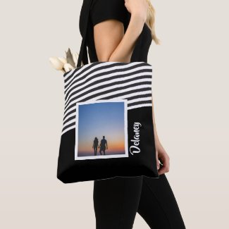 Black and Striped Pattern Personalized Photo Tote Bag
