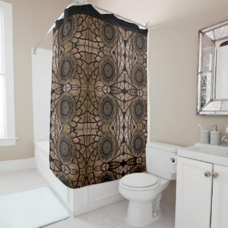Black and Tan Abstract Floral Shower Curtain