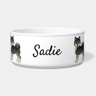 Black And Tan Alaskan Malamute Cartoon Dogs & Name Bowl