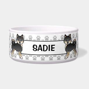 Black And Tan Alaskan Malamute Cartoon Dogs & Name Bowl