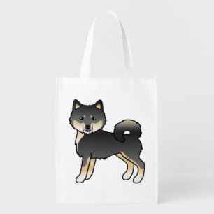 Black And Tan Alaskan Malamute Cute Cartoon Dog Grocery Bag