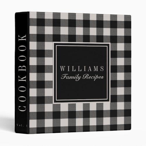 Black and Tan Buffalo Plaid Recipe Cookbook 3 Ring Binder