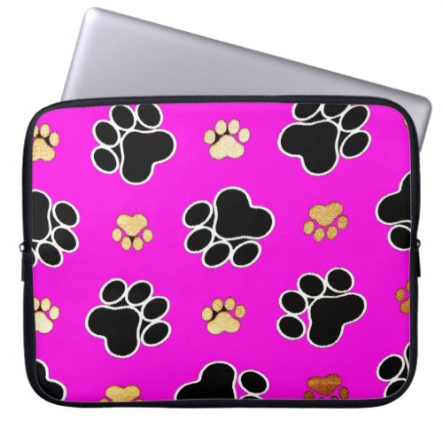Black and tan canine dog paw print pink laptop sleeve