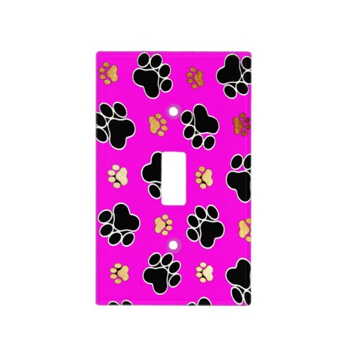 Black and tan canine dog paw print pink light switch cover