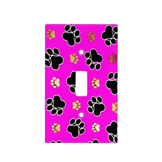 Black and tan canine dog paw print pink light switch cover (Front)