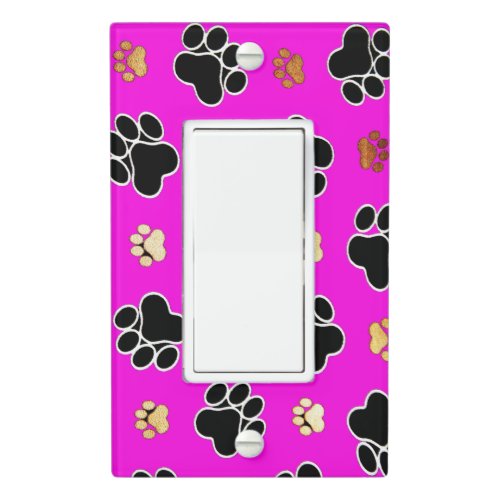 Black and tan canine dog paw print pink light switch cover