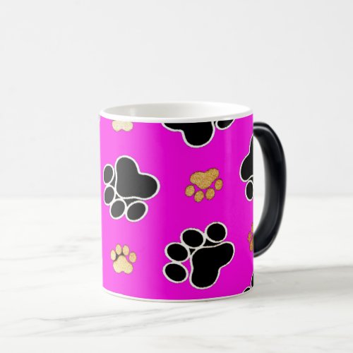 Black and tan canine dog paw print pink magic mug