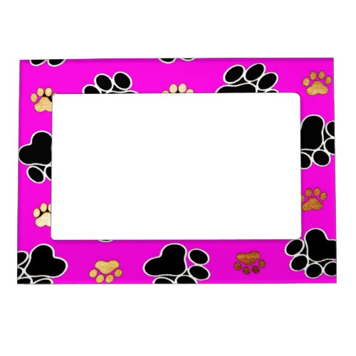 Black and tan canine dog paw print pink magnetic photo frame