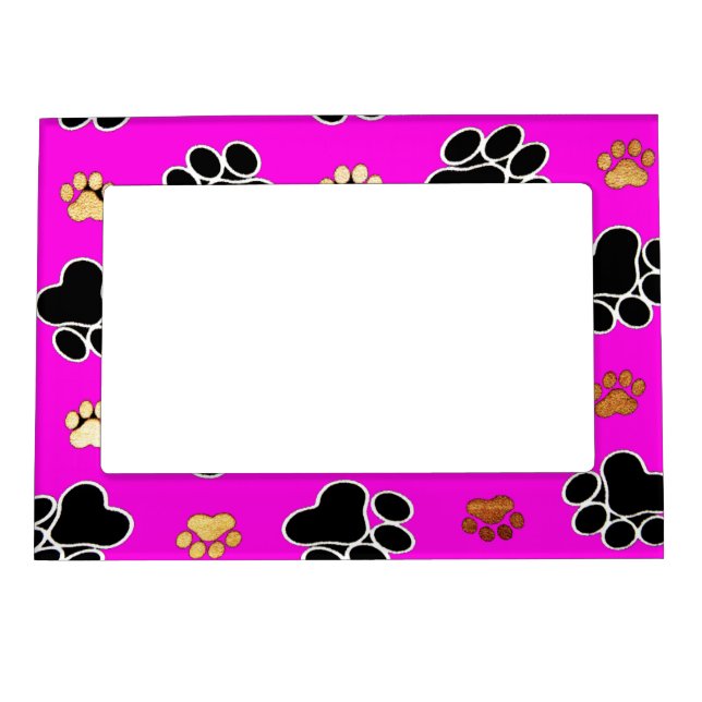 Black and tan canine dog paw print pink magnetic photo frame (Front)