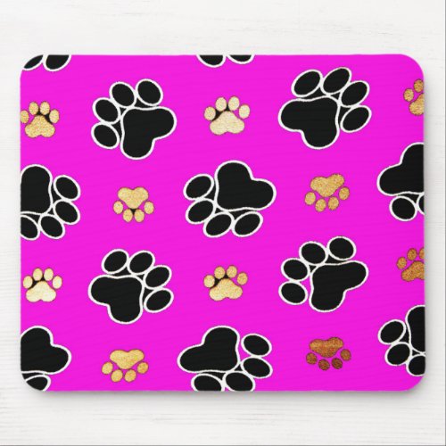 Black and tan canine dog paw print pink mouse pad