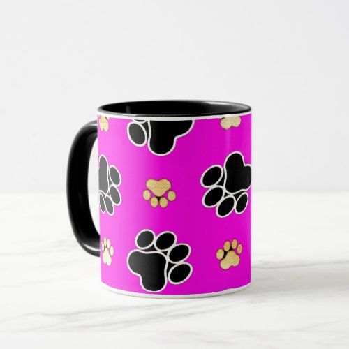 Black and tan canine dog paw print pink mug