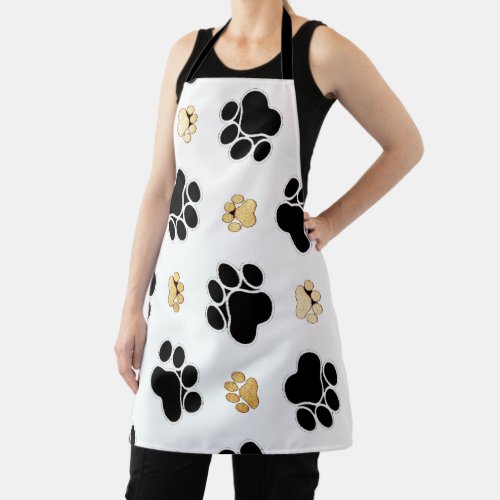 Black and tan canine dog paw print white  apron