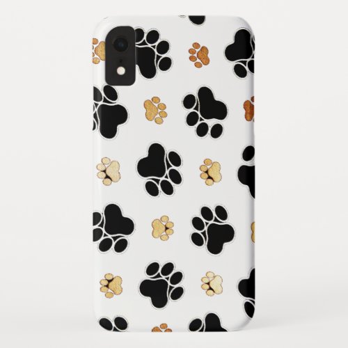 Black and tan canine dog paw print white iPhone XR case