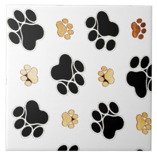 Black and tan canine dog paw print white ceramic tile