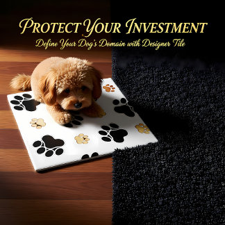 Black and tan canine dog paw print white ceramic tile