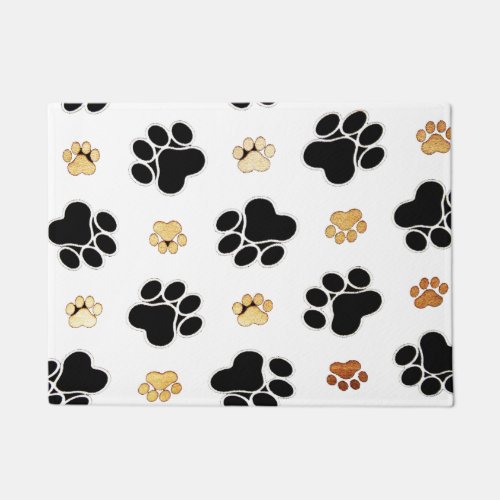 Black and tan canine dog paw print white doormat