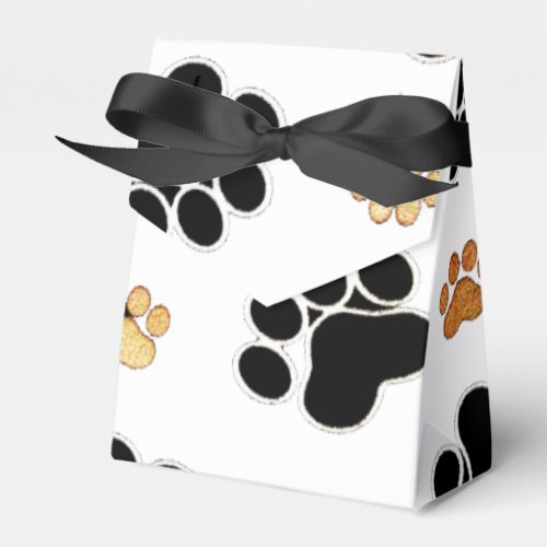 Black and tan canine dog paw print white favor boxes