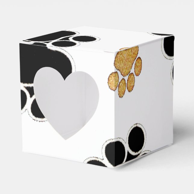 Black and tan canine dog paw print white favor boxes (Front Side)