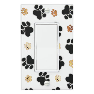 Black and tan canine dog paw print white light switch cover