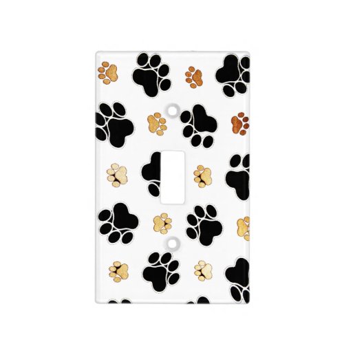 Black and tan canine dog paw print white light switch cover