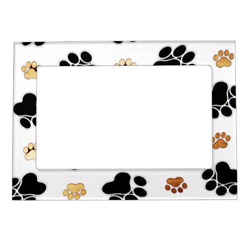 Black and tan canine dog paw print white magnetic photo frame
