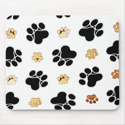 Black and tan canine dog paw print white mouse pad