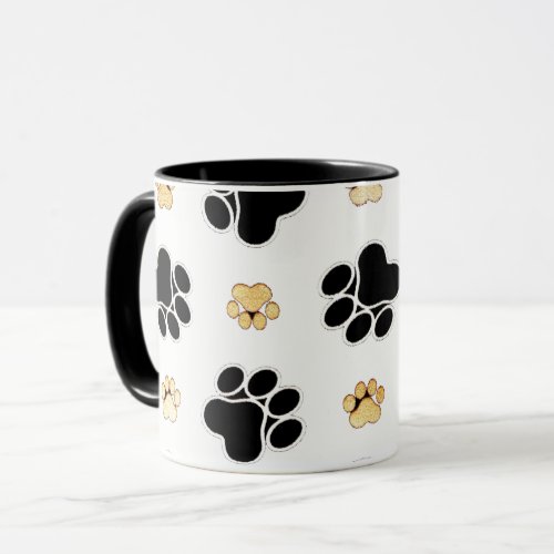 Black and tan canine dog paw print white mug