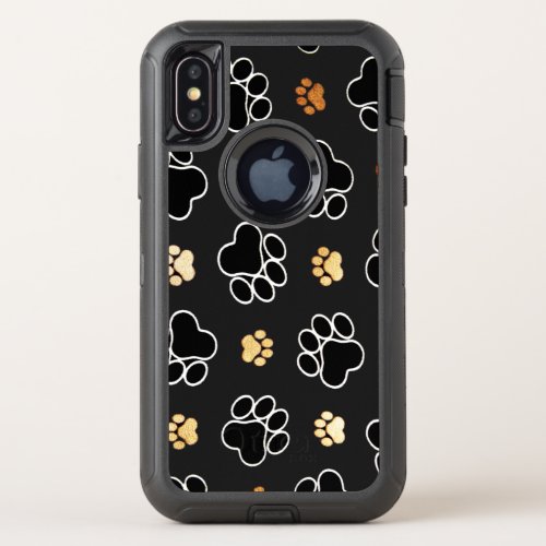 Black and tan canine dog paw print white OtterBox defender iPhone x case