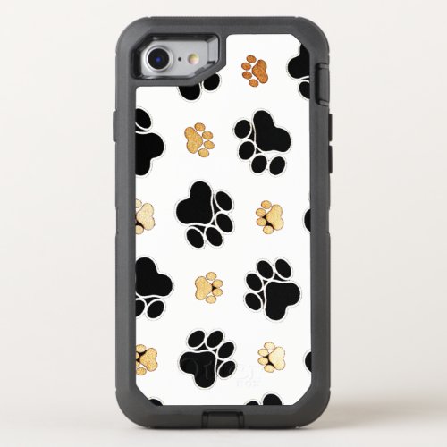 Black and tan canine dog paw print white OtterBox defender iPhone SE87 case