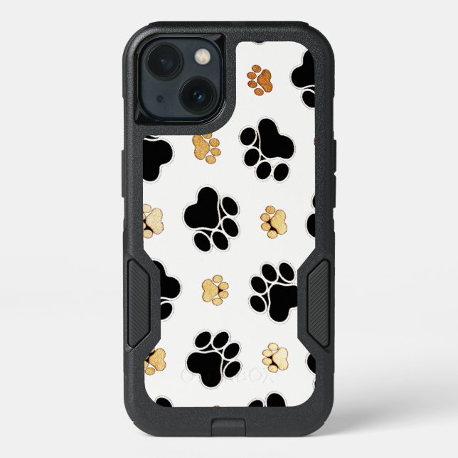 Black and tan canine dog paw print white otterbox iPhone case (Back)