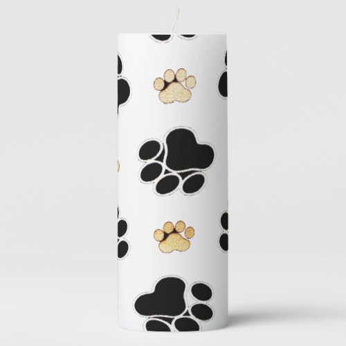 Black and tan canine dog paw print white pillar candle