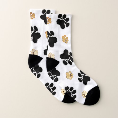 Black and tan canine dog paw print white socks