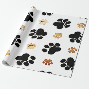 Black and tan canine dog paw print white wrapping paper