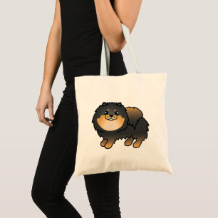 Black And Tan Cartoon Pomeranian Dog Drawing Tote Bag