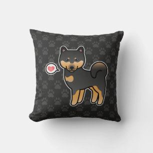 Black And Tan Cartoon Shiba Inu Love Throw Pillow