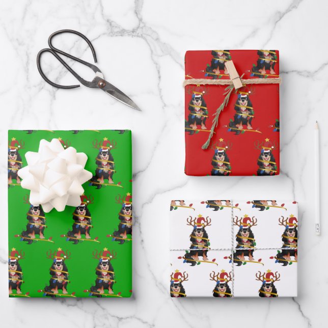 Black and Tan Cavalier Christmas Holiday Wrapping Paper Sheets (Front)